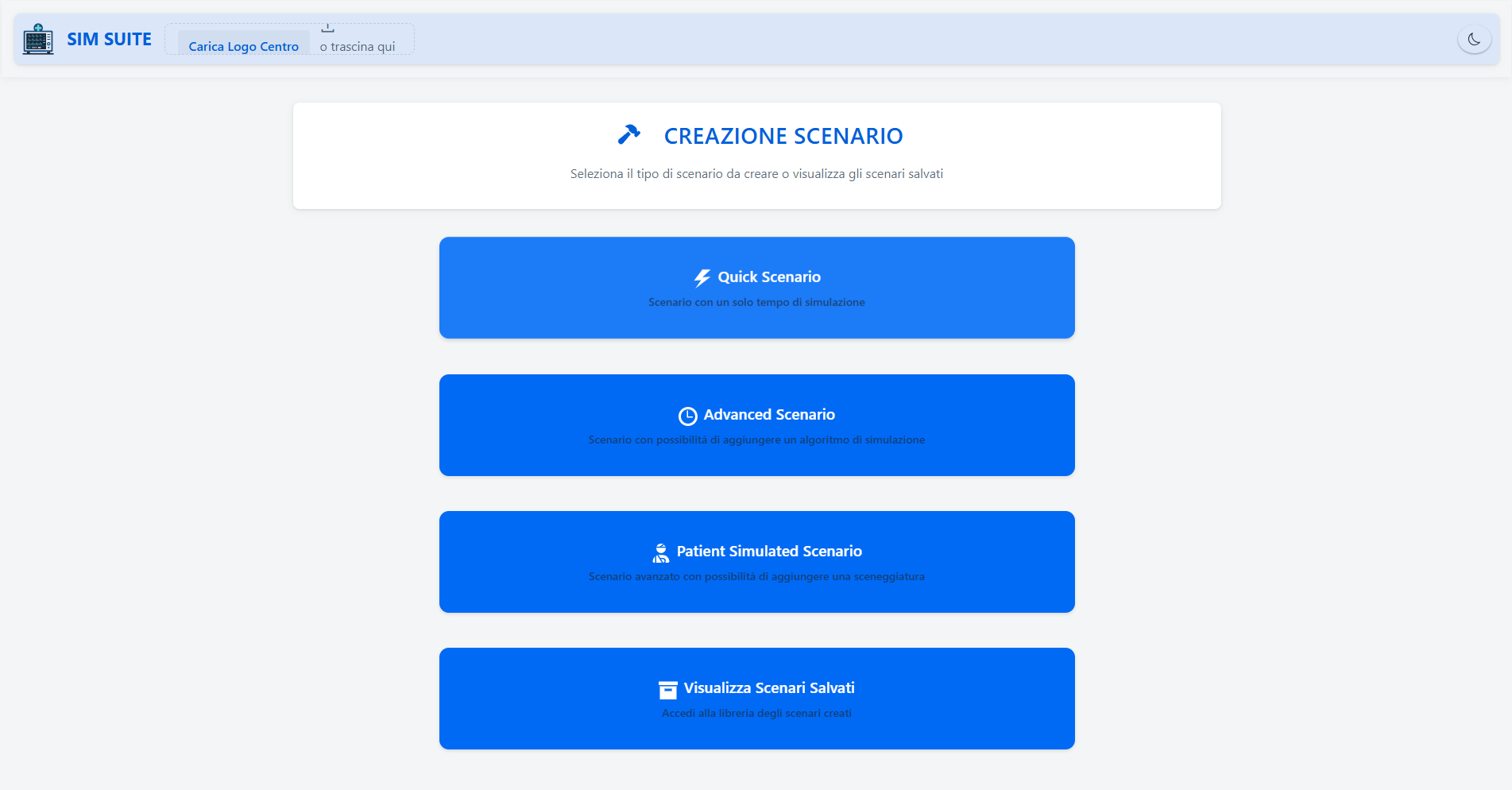 Schermata della dashboard principale di Sim Suite
