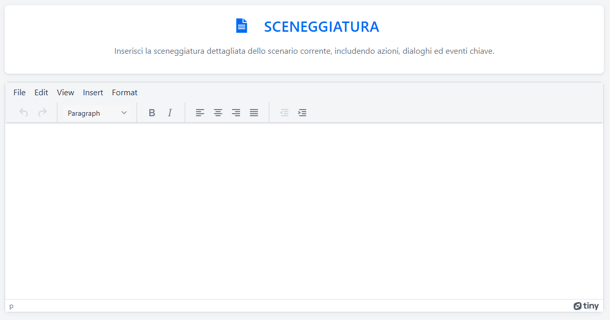 Interfaccia di creazione Patient Simulated Scenario