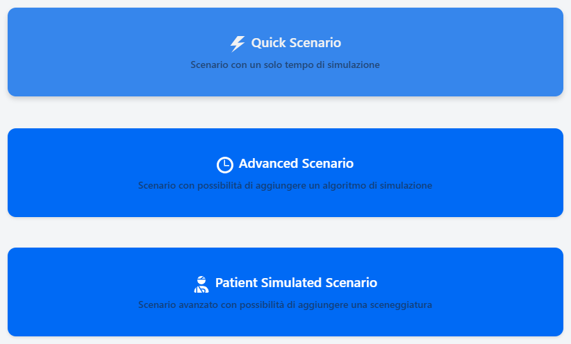 Schermata di selezione del tipo di scenario